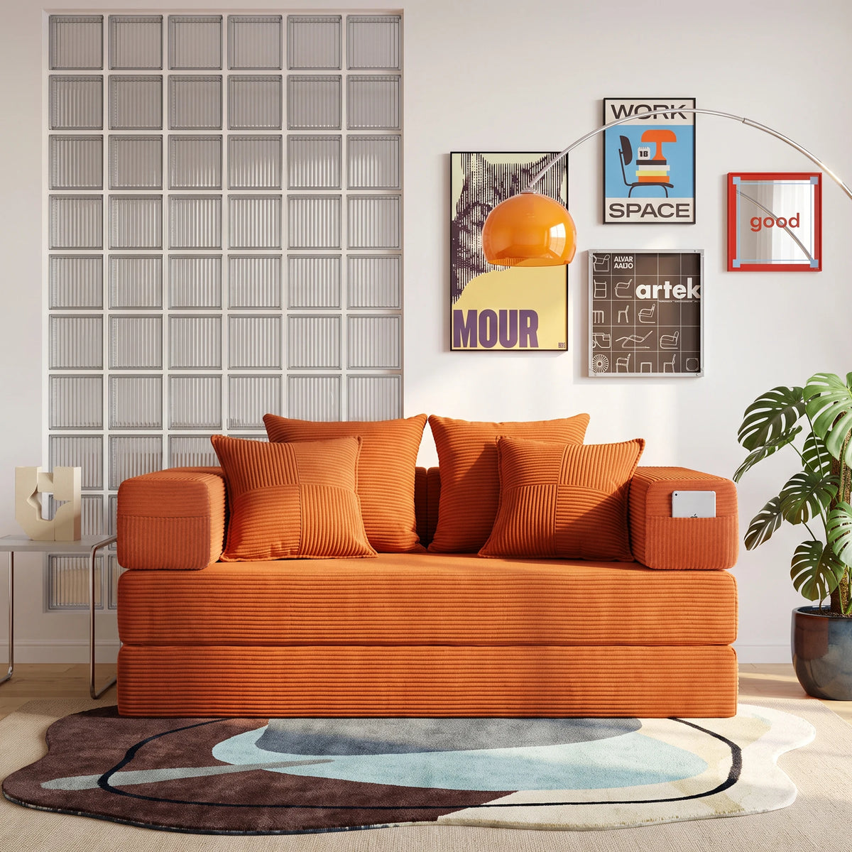 Canapé Sillon terracotta avec coussins décoratifs